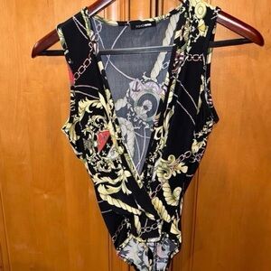 Fashion Nova Black and Gold Chain Print Bodysuit